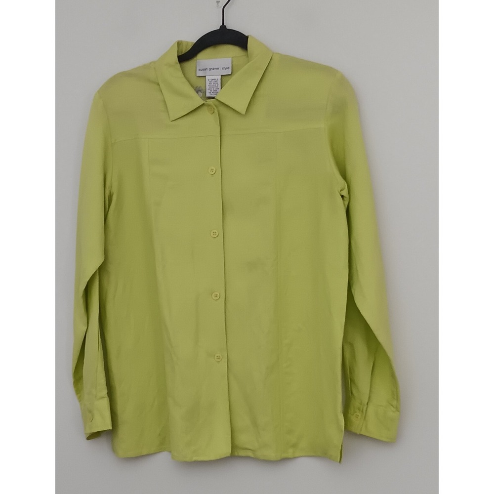 Susan Graver Blouse Women's Size XS Linen Blend Embroidered Back Button‎ Down